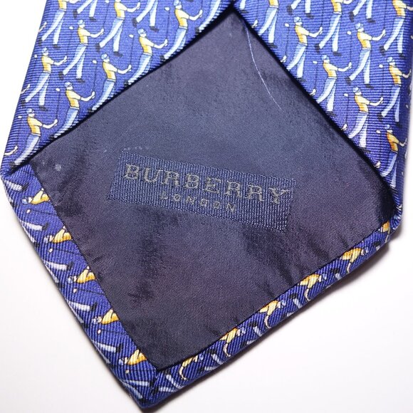 Burberry London 100% Silk Navy Blue Golf Pattern Tie Made In Italy - Picture 6 of 9